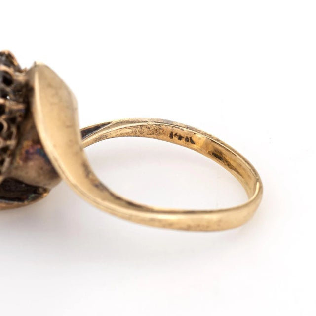 Metal Antique Victorian Ring Coral Rose Cut Diamond 14 Karat Yellow Gold Jewellery size 7 For Sale - Image 7 of 7