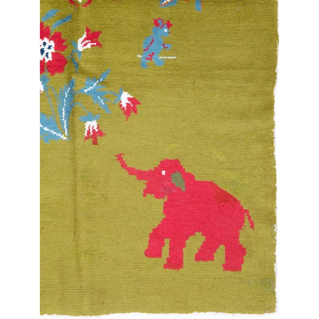 Modern Galerie Shabab Collection Mid-20th Century Swedish Handmade Green Pictorial Rug With Elephants and Teddy Bears For Sale - Image 3 of 10
