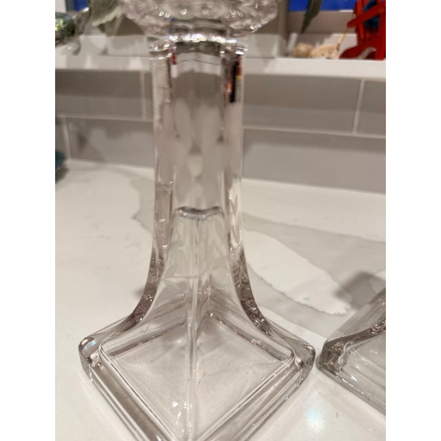 Transparent Vintage Clear Candlesticks With Etched Flowers - A Pair For Sale - Image 8 of 11
