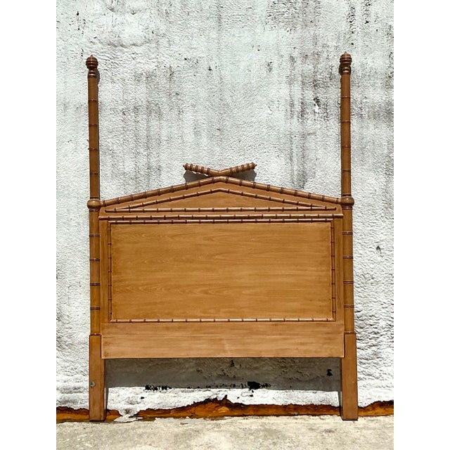 Vintage Regency Carved Bamboo Queen Headboard For Sale - Image 4 of 7