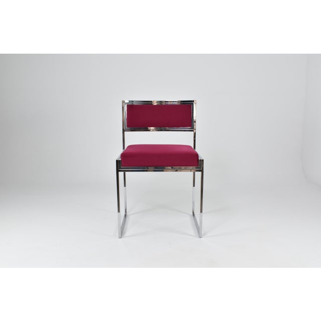 1970s Set of “Sq-Al” Dining Chairs by Willy Rizzo, Chrome and Velvet, Italy, 1970s For Sale - Image 5 of 14