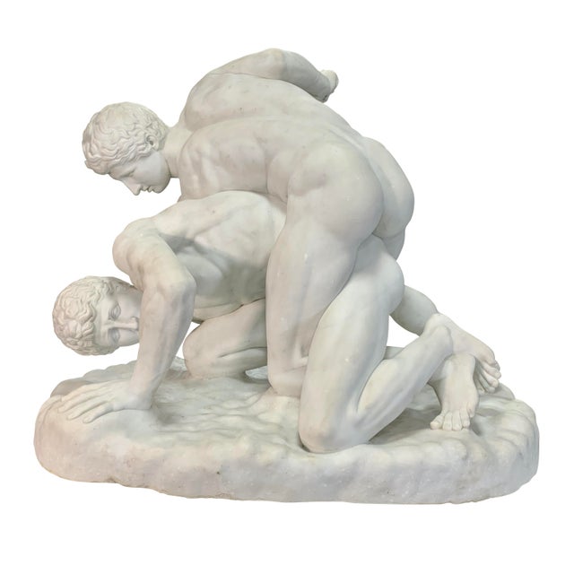 Late 19th Century Life Size Italian Carrara Marble Roman Wrestlers Sculpture Grand Tour Antique For Sale - Image 5 of 6