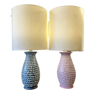 Painted Ceramic Lamps, 1970s, Set of 2 For Sale