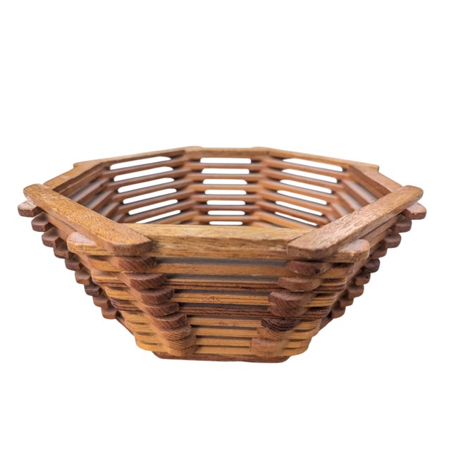 Brown Vintage Popsicle Stick Folk Art Decorative Bowl For Sale - Image 8 of 15