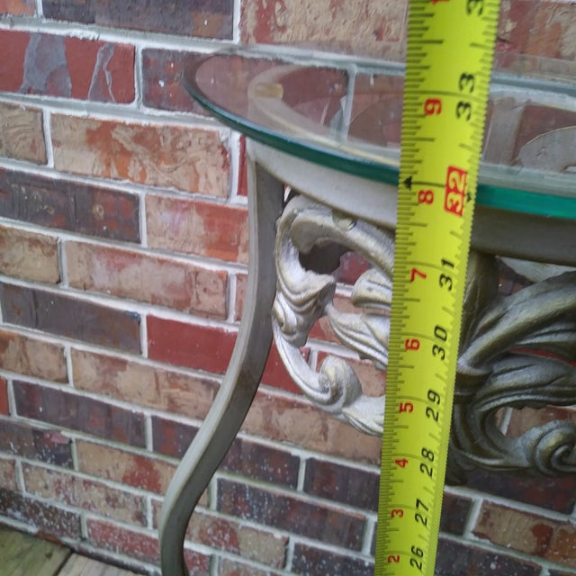 Vintage Victorian Cast Metal Outdoor Plant Stand With Glass Top For Sale - Image 10 of 13