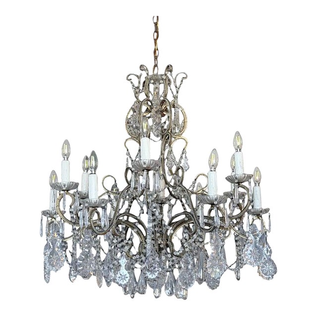 10-Light French Louis XV Style Crystal Beaded Chandelier, Circa 1930s For Sale