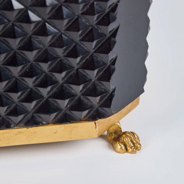 Traditional 1940s Black Cut Crystal Hinged Box For Sale - Image 3 of 9