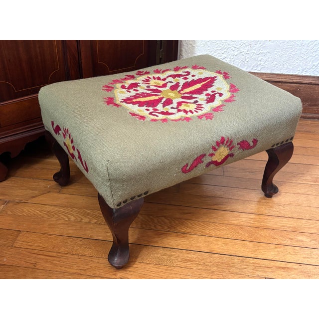 Antique Embroidered Needlepoint Ottoman or Footstool For Sale - Image 10 of 10