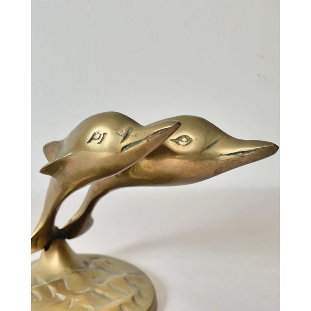Figurative Mid-Century Brass Dolphins Leaping For Sale - Image 3 of 8
