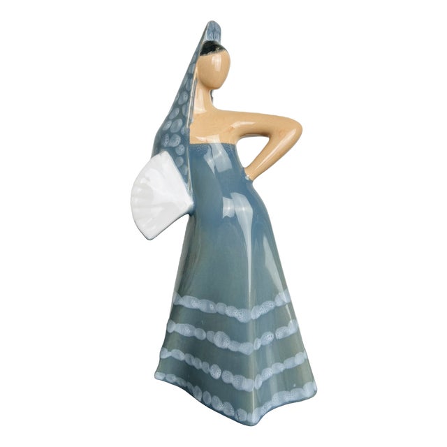 Spanish Flamenco Dancer Ceramic Figurine with Fan from KERA, Czechoslovakia, 1960s For Sale
