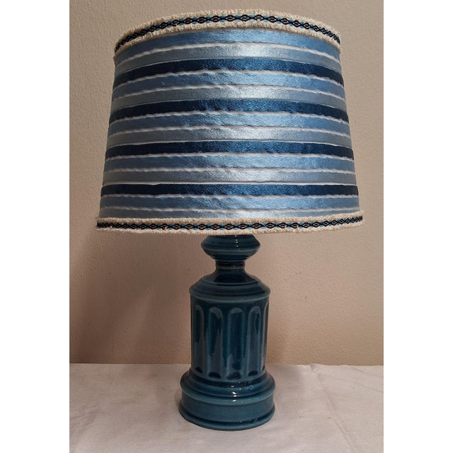Vintage Blue Ceramic Table Lamp, 1980s, in Very Good conditions. Designed 1980 to 1989 European Plug (up to 250V).The...