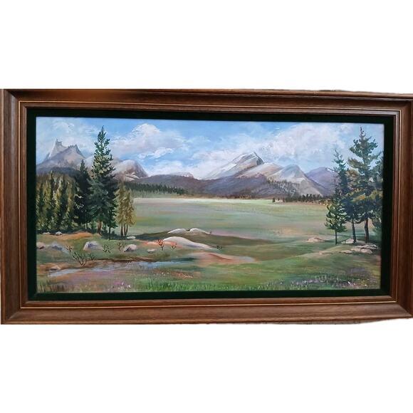 CIRCA 1940s Painting Original by MITTON Large 33x19 Mountain Meadow Landscape Nature Antique Absolutely Gorgeous painting...