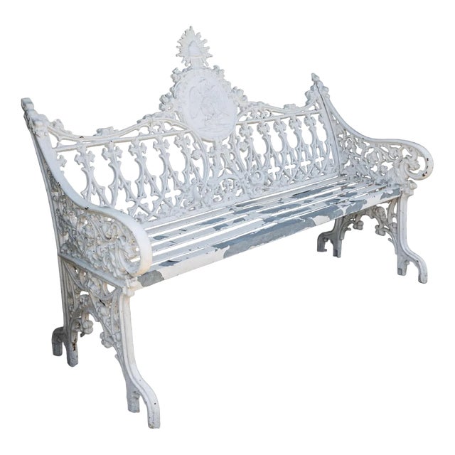 White Garden Bench in Cast Iron For Sale