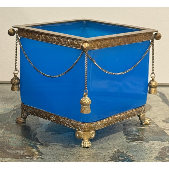 French Blue Opaline Antique Jardiniere For Sale - Image 10 of 10