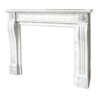 French Louis XVI Style White Carrara Marble Fireplace, 1890 For Sale