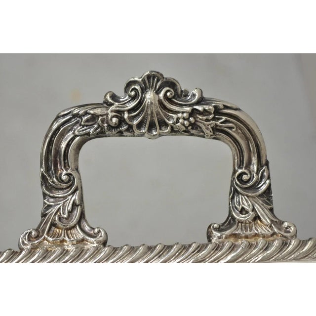 Victorian Vintage English Victorian Twin Handle Silver Plated Bar Serving Platter Tray For Sale - Image 3 of 11