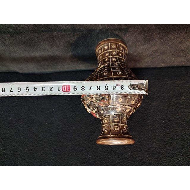 Chinese Ceramic Vase,Brown Glaze Porcelain Vase Hand Carved Cock Pattern For Sale - Image 11 of 11