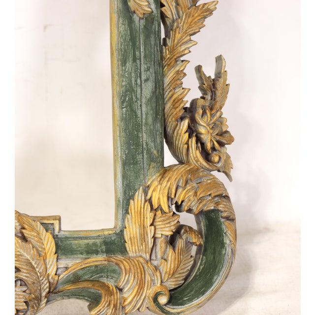 Wood Vintage Rococo Style Gold-Plated Forest Green Framed Wall Mirror. For Sale - Image 7 of 11