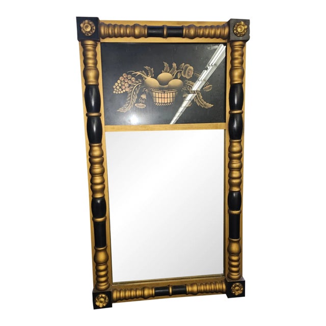 20th Century Lambert Hitchcock Eglomise, Gilt and Ebonized Frame Mirror For Sale