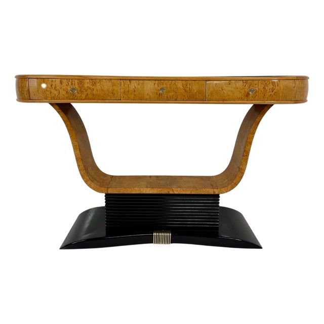 Italian Art Deco Console in Birch Burl and Black Lacquer by Osvaldo Borsani, 1940s For Sale
