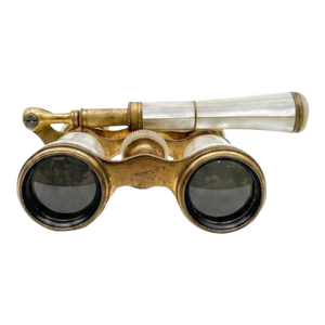 Antique French Lemaire j.e. Fils Paris Mother of Pearl & Brass Opera Glasses With Telescoping Handle - 7"