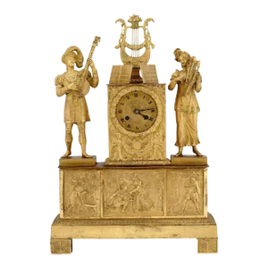19th Century French Empire Gilt Bronze Mantel Clock with Musical Theme