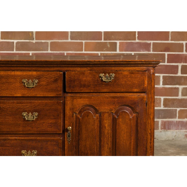Brown 19th Century English Oak Buffet with Five Drawers and Two Doors For Sale - Image 8 of 12