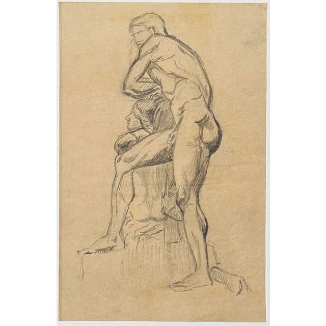 Antique figure drawing of male in pencil on paper. Drawing is from France. Comes in frame with acid free mat. Note that...