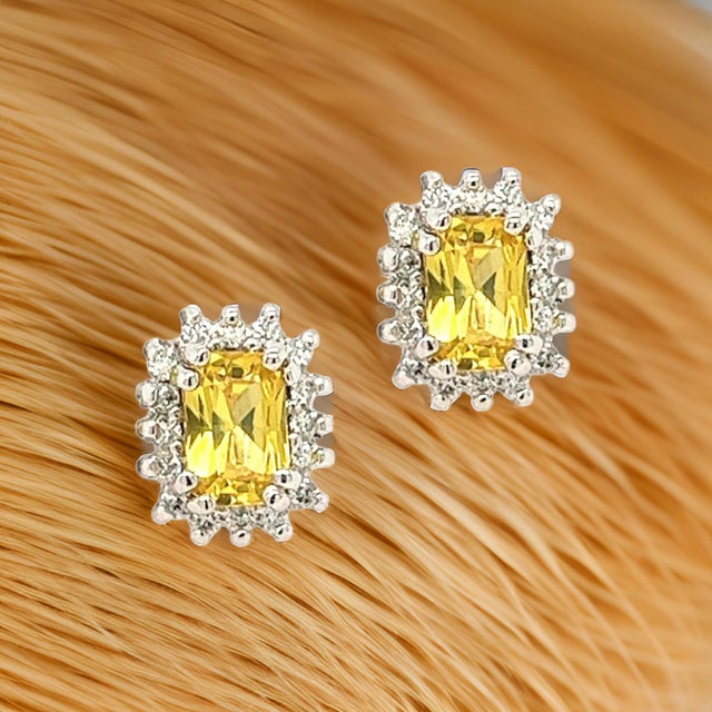 Natural Sapphire Diamond Stud Earrings 14k W Gold 1.71 TCW Certified For Sale - Image 15 of 17