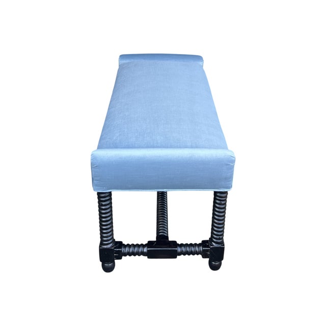 1970s 1970s Jacobean Revival Barley Twist Velvet Upholstered Bench For Sale - Image 5 of 11