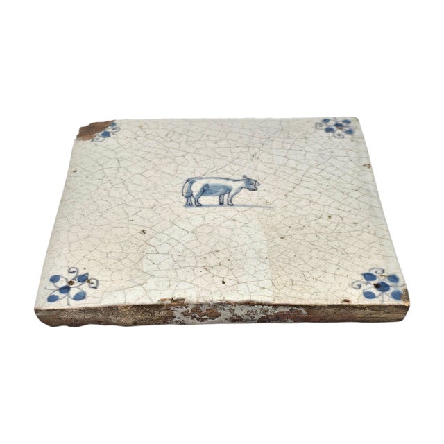Farmhouse 18th Century Dutch Delft Faience Tile With Animal Motif For Sale - Image 3 of 8