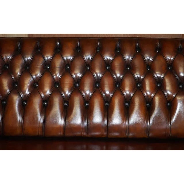 Hand Dyed Brown Leather Chesterfield Sofa For Sale - Image 5 of 15