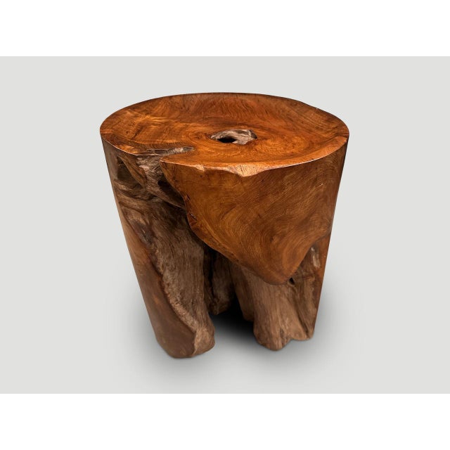 Natural organic formed reclaimed teak root side table. We hand carved the top section into a tray style and polished the...