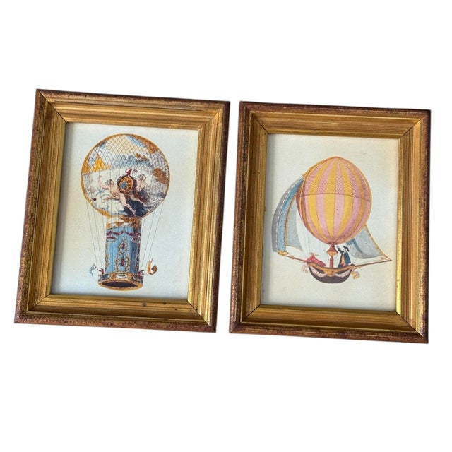 Traditional Mid 20th Century Framed Montgolfier Hot Air Balloon Art 1785 Prints - Set of 2 For Sale - Image 3 of 6