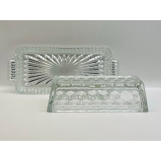 Art Deco Vintage Pressed Glass Butter Dish For Sale - Image 3 of 11