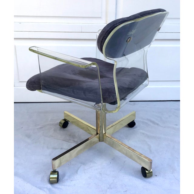 Metal 1960s Molded Lucite and Brass Kagan Style Desk Chair For Sale - Image 7 of 12