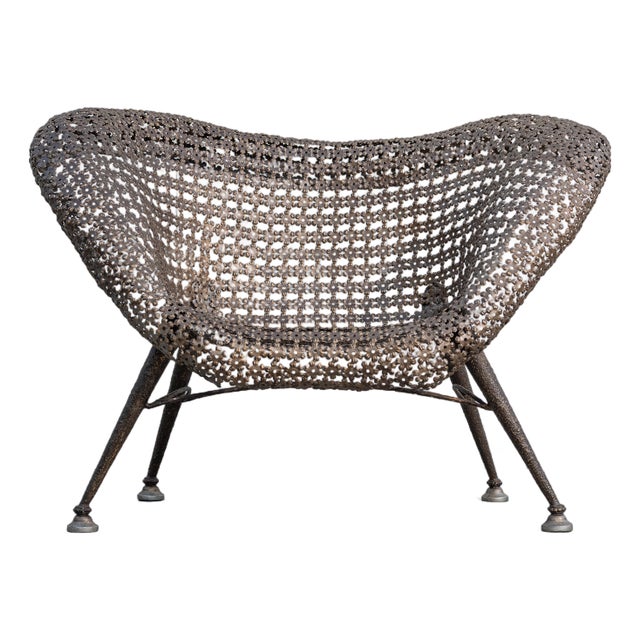 Raymond Moralès Attributed Fauteuil À Corbeille Sculptural Bronzed Steel Lounge Chair, 1990s For Sale
