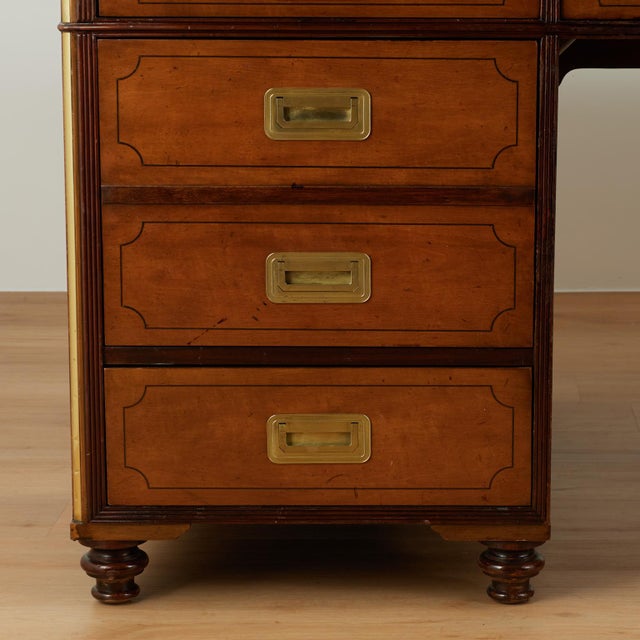 Vintage Large Scale Leather Top Campaign Style Partners Desk by Baker For Sale In West Palm - Image 6 of 18