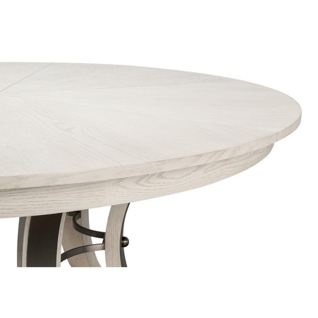 White Transitional Round Dining Table, Large - White Oak With Hammered Iron Base For Sale - Image 8 of 11