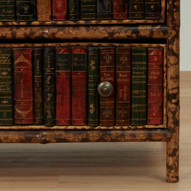 Antique English Bamboo Leather Top Faux Book Chest of Drawers For Sale - Image 16 of 18