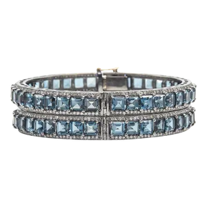 London Blue Topaz and Diamond Bangle Bracelets Pair