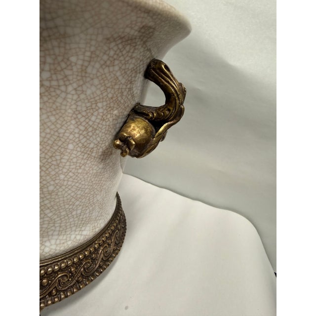 Vintage Hollywood Regency Crackle Cachepot With Pomegranate Handles For Sale - Image 11 of 12