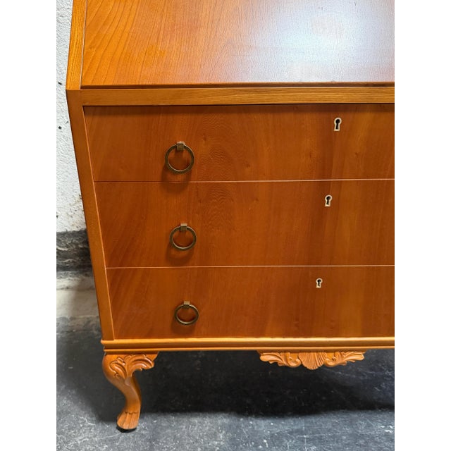 Brown Vintage Swedish Drop-Leaf Secretaire Writing Desk C. 1950 For Sale - Image 8 of 10