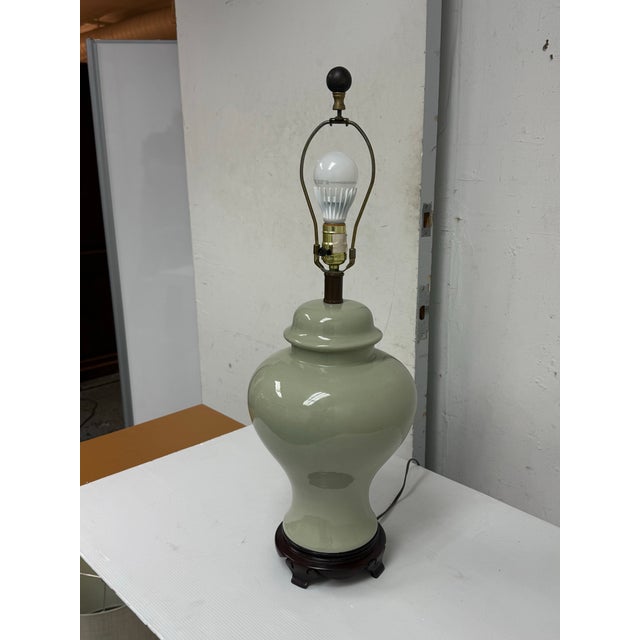 Chinese VIntage Chinese Ginger Jar Celadon Ceramic Table Lamp For Sale - Image 3 of 12