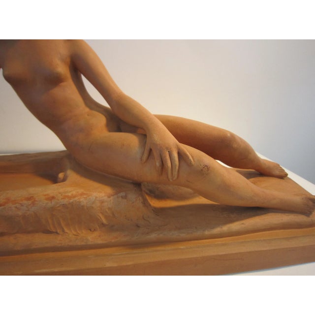 French Art Deco Terracotta Seated Nude With Fawn, Signed Ary Bitter For Sale - Image 10 of 13