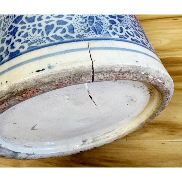 Vintage Chinoiserie Ceramic Blue and White Floral Motif Umbrella Stand For Sale - Image 10 of 10