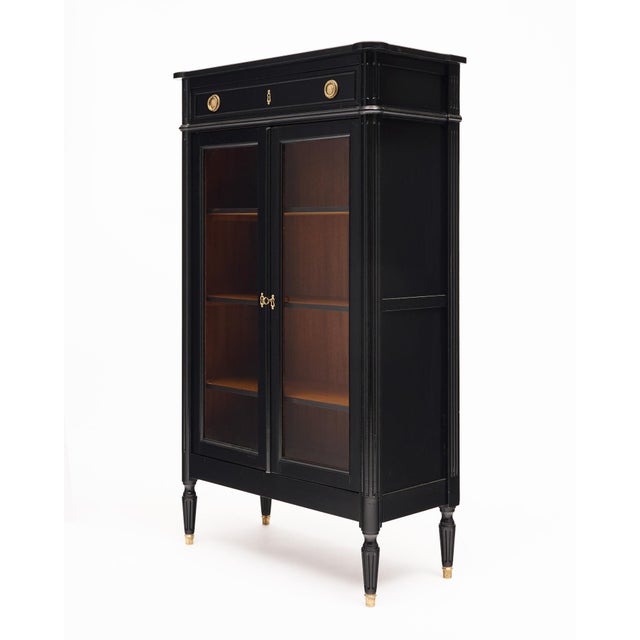 Petite French Louis XVI Style Ebonized Mahogany Vitrine For Sale - Image 4 of 9