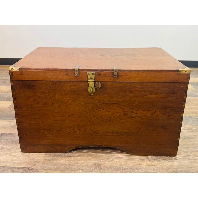 Antique Wood and Brass Campaign Trunk For Sale - Image 4 of 10