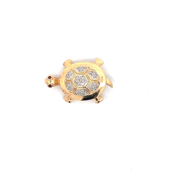 Vintage 14k Yellow Gold Diamond Figural Turtle Brooch Pin Pendant For Sale In New York - Image 6 of 6