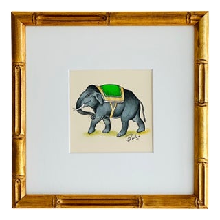 Original Hand-Painted Elepahant Painting. Framed For Sale